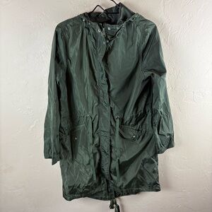 Ci Sono Olive Green Long Length Windbreaker Raincoat Pocket Hoody Medium
